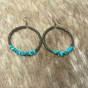 Turquoise and silver hoop earrings